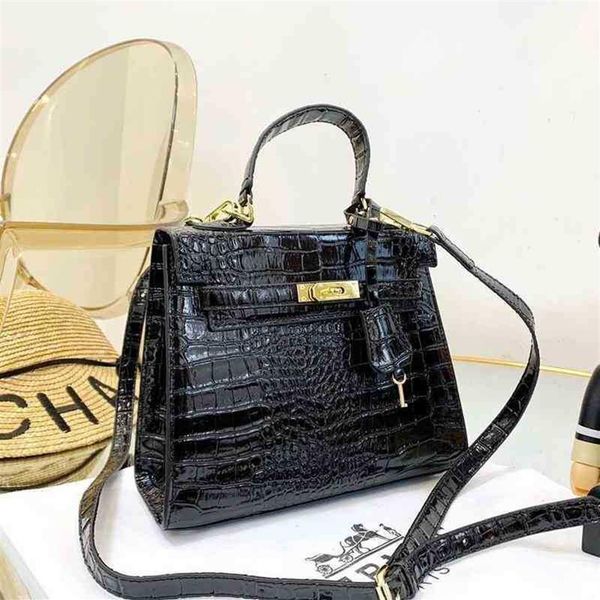 classic flower new 2021 handbag fashion women's keily leather metal buckle soft crocodile pattern black portable messenger ba303h